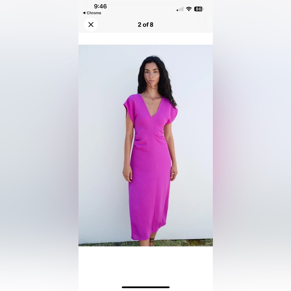 Zara flowy gathered dress xl fuchsia